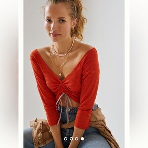 Anthropologie Sabrina Cinched Top Long Sleeve Shirred (Size M) Burnt Orange